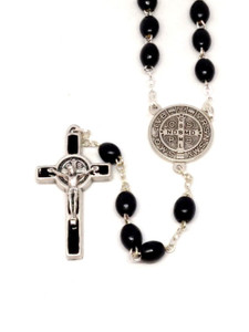 Saint Benedict Black Wood Bead Rosary 174BK Saint Benedict Black Wood Bead Rosary 174BK
