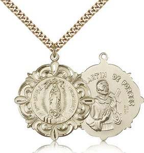 Gold Filled Our Lady of Guadalupe / Martin de Porres Pe, Stainless Gold Heavy Curb Chain, 1 1/4" x 1 1/8" Gold Filled Our Lady of Guadalupe / Martin de Porres Pe, Stainless Gold Heavy Curb Chain, 1 1/4" x 1 1/8"