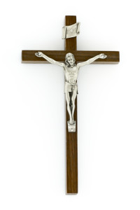 8" Walnut Crucifix, 3.5" Antique Pewter Finish Corpus 8" Walnut Crucifix, 3.5" Antique Pewter Finish Corpus