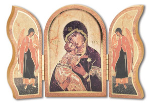 GOLD EMBOSSED OUR LADY OF VLADIMIR TRIPTYCH