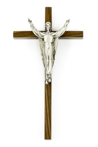 10" Walnut Crucifix, 5" Risen Christ Corpus, Antique Pewter Finish 10" Walnut Crucifix, 5" Risen Christ Corpus, Antique Pewter Finish