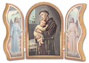Gold Embossed Wood Saint Anthony Triptych 1205.300