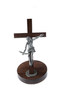 8" Walnut "Gift Of The Spirit" Crucifix, 4.25" Antique Pewter Corpus, 4.5" Removal Base
