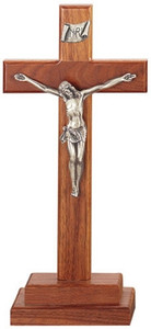 13" Walnut Standing Crucifix, 5" Antique Pewter Finish Corpus 13" Walnut Standing Crucifix, 5" Antique Pewter Finish Corpus