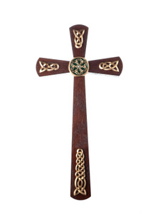 12" Walnut Wood Cross with Rosewood Veneer With Celtic Plaque And Adornments, Crystal Stones