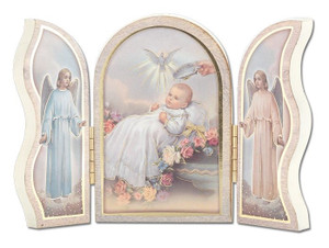 Gold Embossed White Baptism Triptych