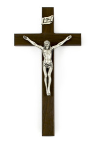 8" Walnut Holy Shroud Of Turin Crucifix, 3.5 Antique Pewter Finish Corpus 8" Walnut Holy Shroud Of Turin Crucifix, 3.5 Antique Pewter Finish Corpus