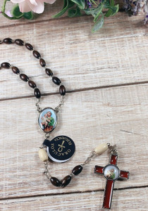 Saint Joseph Brown Wood Bead Rosary