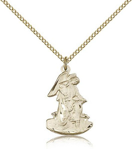 Gold Filled Guardian Angel Pendant, Gold Filled Lite Curb Chain, 7/8" x 1/2" Gold Filled Guardian Angel Pendant, Gold Filled Lite Curb Chain, 7/8" x 1/2"