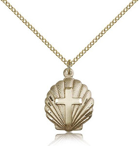 Gold Filled Cross Pendant, Gold Filled Lite Curb Chain, 3/4" x 5/8" Gold Filled Cross Pendant, Gold Filled Lite Curb Chain, 3/4" x 5/8"
