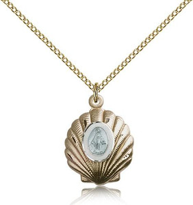 Gold Filled Miraculous Pendant, Gold Filled Lite Curb Chain, 3/4" x 5/8" Gold Filled Miraculous Pendant, Gold Filled Lite Curb Chain, 3/4" x 5/8"