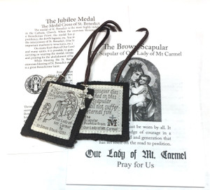 100% WOOL BROWN SCAPULAR WITH MEDALS AND PAMPHLET PL877BE 100% WOOL BROWN SCAPULAR WITH MEDALS AND PAMPHLET PL877BE
