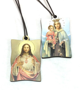 Our Lady of Mount Carmel and the Sacred Heart of Jesus Wood Brown Scapular Our Lady of Mount Carmel and the Sacred Heart of Jesus Wood Brown Scapular