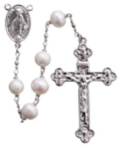 24" Chain-link Rosary with 8mm Pearl Beads 24" Chain-link Rosary with 8mm Pearl Beads