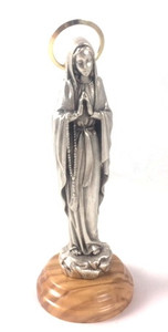 5" Silver Our Lady of Lourdes Statue with Wood Base 68202