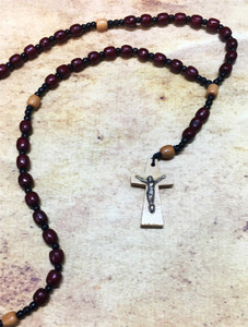 Beaded Bead Dark/Light Wood Bead Cord Rosary Beaded Bead Dark/Light Wood Bead Cord Rosary