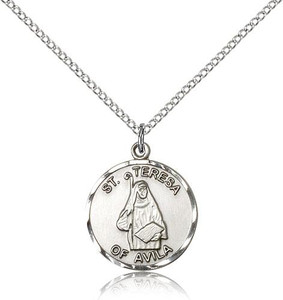 Sterling Silver St. Theresa Pendant, Lite Curb Chain, 3/4" x 5/8" Sterling Silver St. Theresa Pendant, Lite Curb Chain, 3/4" x 5/8"
