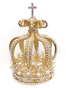 Small Rhinestone Pearl Gold Crown For Statue