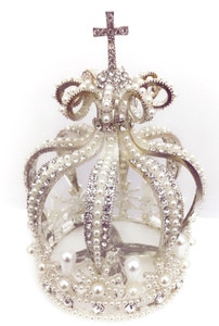 Medium Size Rhinestone Pearl Silver Crown For Statue