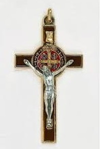 Saint Benedict Gold Tone Brown Enamel Crucifix 139-11-1038