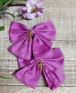 2 Pack Light Purple Clip-In Hair Bows with Cross Charm 2 Pack Light Purple Clip-In Hair Bows with Cross Charm