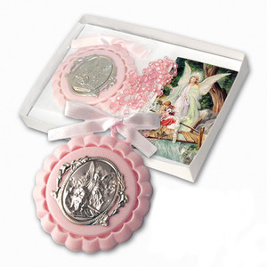 Guardian Angel Crib Medal with Pink Rosary PB105PK Guardian Angel Crib Medal with Pink Rosary PB105PK