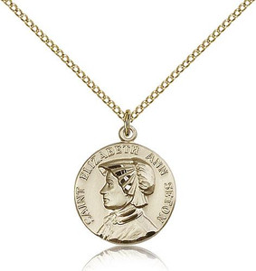Gold Filled St. Elizabeth Ann Seton Pendant, Gold Filled Lite Curb Chain, 3/4" x 5/8" Gold Filled St. Elizabeth Ann Seton Pendant, Gold Filled Lite Curb Chain, 3/4" x 5/8"