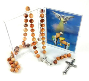 First Communion Olive Wood Bead Rosary with Holy Card First Communion Olive Wood Bead Rosary with Holy Card