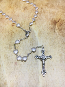 First Communion White Heart Shaped Bead Rosary First Communion White Heart Shaped Bead Rosary