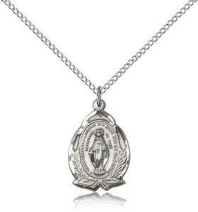 Sterling Silver Miraculous Pendant, Lite Curb Chain, 3/4" x 1/2" Sterling Silver Miraculous Pendant, Lite Curb Chain, 3/4" x 1/2"
