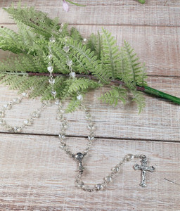 First Communion White Heart Shape Bead Silver Plated Crucifix Rosary