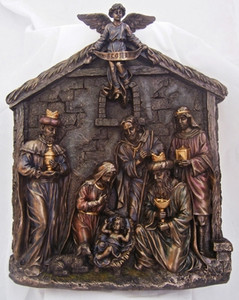 Nativity Hand-Painted Bronze Plaque SR-75851 Nativity Hand-Painted Bronze Plaque SR-75851