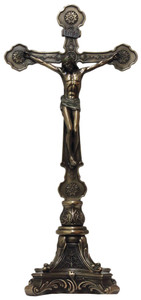 Ornate Lightly Hand-painted Cold-cast Bronze Standing Crucifix SR-76443 Ornate Lightly Hand-painted Cold-cast Bronze Standing Crucifix SR-76443