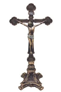 Ornate Lightly Hand-painted Cold-cast Bronze Standing Crucifix SR-76443
