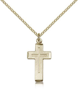 Gold Filled Cross Pendant, Gold Filled Lite Curb Chain, 7/8" x 1/2"
