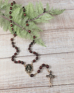 Dark Wood Bead Gold Color Relic Rosary from Jerusalem Dark Wood Bead Gold Color Relic Rosary from Jerusalem