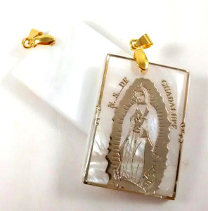 Our Lady of Guadalupe Gold and White Stone Pendant Our Lady of Guadalupe Gold and White Stone Pendant