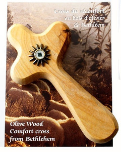 Olive Wood Comfort Cross with Relic from Jerusalem CRS-1602 REL Olive Wood Comfort Cross with Relic from Jerusalem CRS-1602 REL
