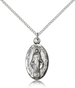 Sterling Silver Miraculous Pendant, Lite Curb Chain, 7/8" x 1/2" Sterling Silver Miraculous Pendant, Lite Curb Chain, 7/8" x 1/2"