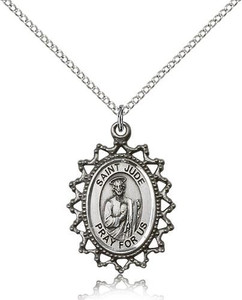 Sterling Silver St. Jude Pendant, Lite Curb Chain, 1" x 3/4" Sterling Silver St. Jude Pendant, Lite Curb Chain, 1" x 3/4"