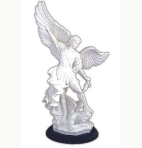 St. Michael in White on Black Wood Base