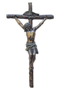 Rustic Wall Crucifix Cold Cast Bronze Resin with Wood Look Finish 16 Inch,