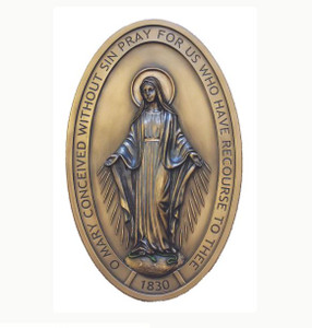 Miraculous Medal Plaque in Lightly Hand-Painted Cold Cast Bronze