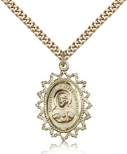 Gold Filled Scapular Pendant, Stainless Gold Heavy Curb Chain, 1" x 3/4" Gold Filled Scapular Pendant, Stainless Gold Heavy Curb Chain, 1" x 3/4"