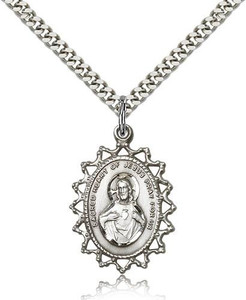 Sterling Silver Scapular Pendant, Stainless Silver Heavy Curb Chain, 1" x 3/4" Sterling Silver Scapular Pendant, Stainless Silver Heavy Curb Chain, 1" x 3/4"