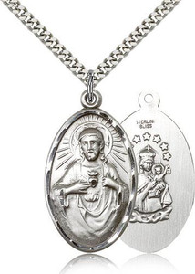 Sterling Silver Scapular Pendant, Stainless Silver Heavy Curb Chain, 1 3/8" x 3/4" Sterling Silver Scapular Pendant, Stainless Silver Heavy Curb Chain, 1 3/8" x 3/4"