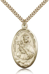 Gold Filled Our Lady of Mount Carmel Pendant, Stainless Gold Heavy Curb Chain, 1 3/8" x 3/4" Gold Filled Our Lady of Mount Carmel Pendant, Stainless Gold Heavy Curb Chain, 1 3/8" x 3/4"
