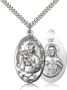 Sterling Silver Our Lady of Mount Carmel Pendant, Stainless Silver Heavy Curb Chain, 1 3/8" x 3/4" Sterling Silver Our Lady of Mount Carmel Pendant, Stainless Silver Heavy Curb Chain, 1 3/8" x 3/4"