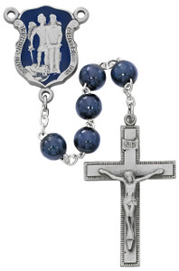 Saint Michael Police Badge Blue Wood Rosary
