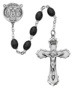 Four Way Black Wood Oval and Sterling Silver Rosary